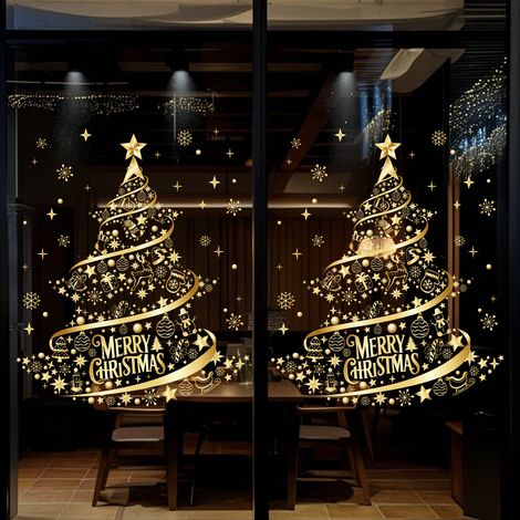 2 autocollants dorés pour fenêtre en forme de sapin de Noël - Autocollants double face pour fenêtre (1/5)