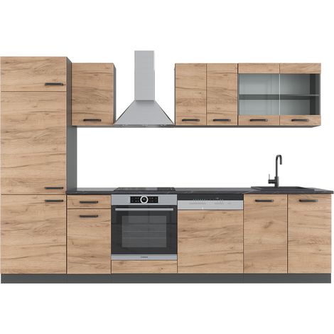 Mueble de cocina R-Line, Oro power roble/antracita, 300 cm , ET Antracita, Vicco