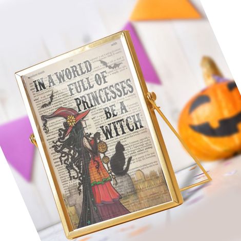 Plaque décorative acrylique 14,5x19,5cm Halloween, bordure dorée métallique, décoration de table élégante, lot de 24 pièces CBS721X24 (1/4)