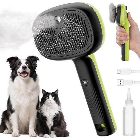 Cat Steam Brush, Self-Cleaning Dog Steam Brush, Cat Dog Spray Brushes, Effective for Long and Short Hair, 2 Spray Modes Does Not Heat, Green, Small, Medium Size (1/5)