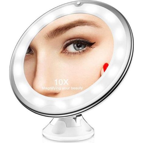 LED Miroir de Maquillage Grossissant 10x,écran tactile orientable à 360°,ventouse verrouillable idéal pour les voyages-Blanc (1/5)