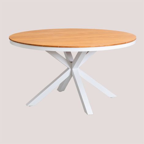 Mesa de jardín redonda en aluminio y madera de eucalipto Archer SKLUM             
