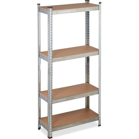 Relaxdays Schwerlastregal verzinkt, Traglast 700kg, 150x70x30 cm, 4 Böden, zum Stecken, Stahl, Lagerregal Keller, silber