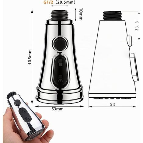 Kitchen Tap ABS Silver + Black Pull Out Kitchen Sink Shower Head G1/2 Head Kitchen Tap Shower Head Replacement for Bathroom Sink (1/4)