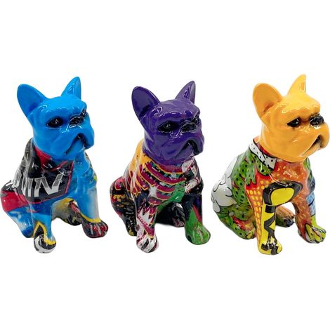 Statuina decorativa a forma di piccolo bulldog, set da 3 - Design moderno Pop Art - Ideale per la casa e l'ufficio