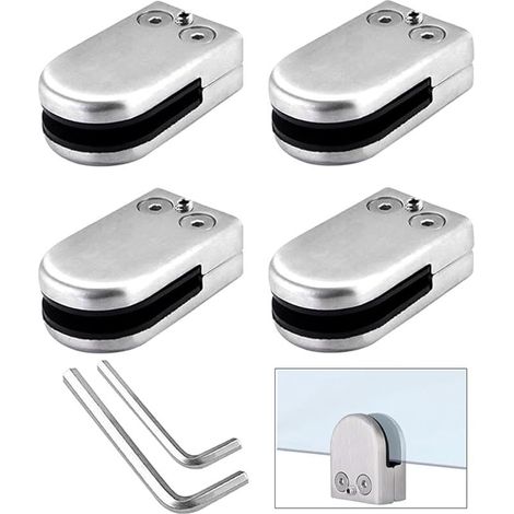 4 Pièces 10~12 mm (L Taille) Pinces à Verre, Pince à Verre en Acier Inoxydable 304, Support de Serrage en Verre Réglable à Dos Plat, pour Main Courante Balustrade Escalier (Argent) (1/5)