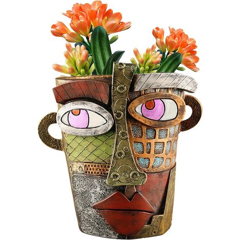 Jardinières abstraites en forme de visages, jardinières d'intérieur originales, jardinières ludiques en forme de visages, jardinières colorées pour la décoration de jardin et la décoration artistique (1/2)