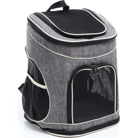 Fudajo Hunderucksack 32x27x40 cm für Welpen, Katzen und andere Haustiere bis 6 kg, faltbare Transporttasche für Reisen, Schwarz und grau