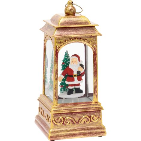 Lanterna natalizia a batteria rosso antico con nevicata glitter h 20 cm (1/4)