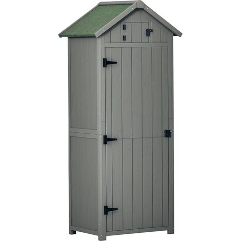 Armoire de jardin extérieur abri de jardin en bois abri pour outils 3 étagères 2 Portes loquets Toit Pente bitumé rangement et stockage extérieurs 77 x 54 x 179 cm Sapin traité Gris