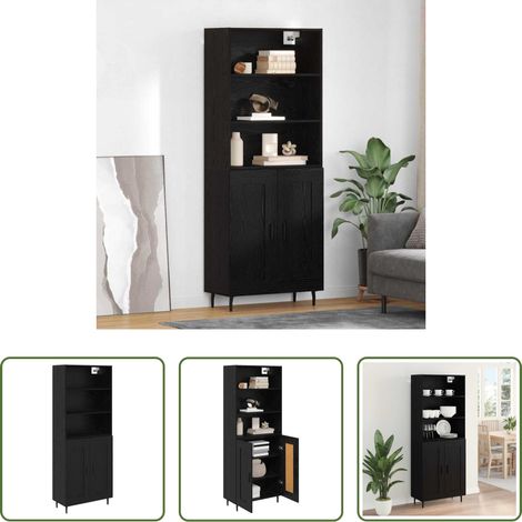 vidaXL Buffet bois verre - Haut Armoire Chêne noir 69,5 x 34 x 180 cm (1/5)