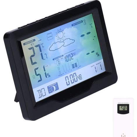 Horloge météo sans fil à écran couleur avec thermomètre et hygromètre, horloge électronique et calendrier (1/5)
