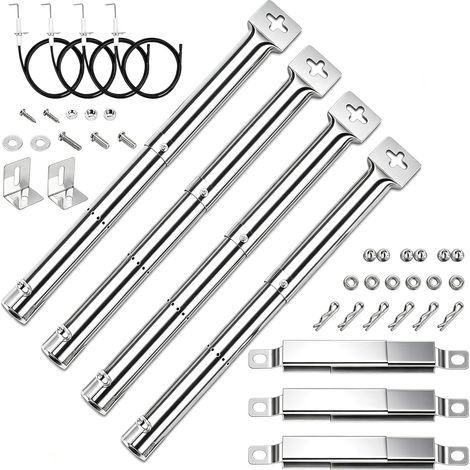 Set mit 4 Universalbrennern und Querverbindungen von 31 cm bis 45 cm für Landmann, Enders, Barbecook, Charbroil, Campingaz, Taino, Tepro, Proficook, Perfect Flame, aus Edelstahl (1/5)