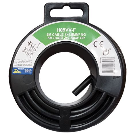 5m cable manguera redonda H05VV-F  2x1,5mm² negro