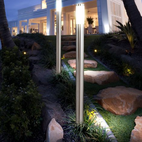 Lampada da esterno lampada da terra lampada da giardino lampada a colonna luce d'ingresso giardino, IP44 acciaio inox argento opale, 1x E27, DxH 12,7x110 cm, set di 2 (1/5)
