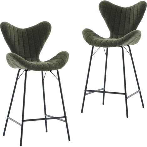 Bar Stools 2Pcs in Chenille Fabric Modern Counter Chairs with Stylish Designed Backrest for Home Bar Restaurant, Green, Wahson (1/5)