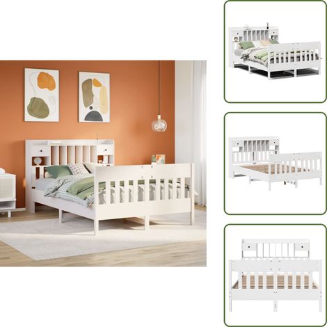 Somier de madera - vidaXL Estructura de cama sin colchón madera de pino blanca 150x200 cm - Cama de pino