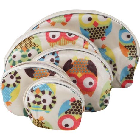 Juego de 5 neceseres blancos con búhos de colores. (1/2)