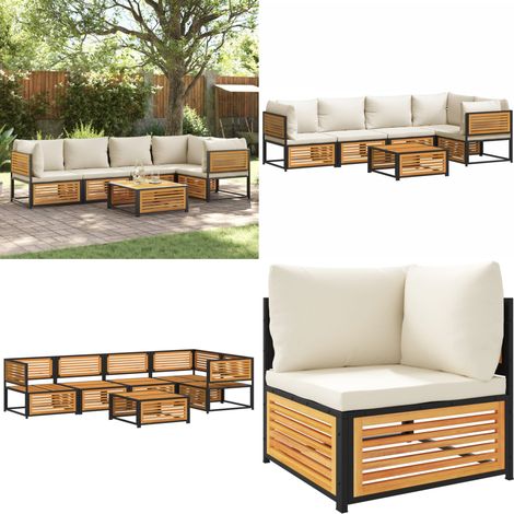 Salon de jardin avec coussins 6 pcs bois d'acacia solide - Ensemble Salon De Jardin - Canapé Jardin - Meuble De Jardin - Acacia - Table Basse - Home & Living (1/5)