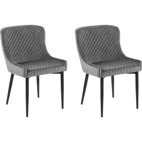 Conjunto de 2 sillas de comedor de terciopelo gris negro acolchado Solano