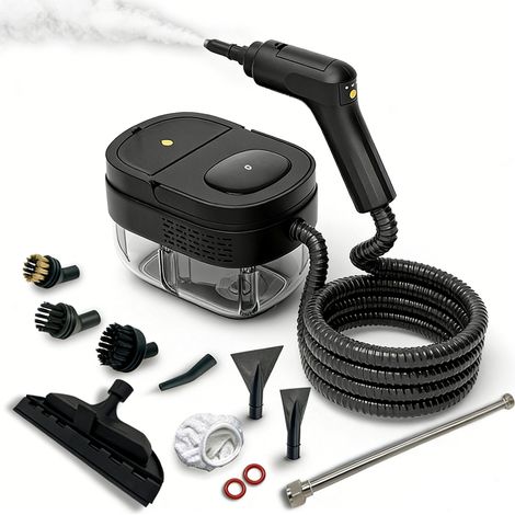 Nettoyeur vapeur, appareil de nettoyage ménager, 3 vitesses, grande capacité de 1600 ml, protection anti-brûlure (Noir - Kit de 9 pièces) (1/5)