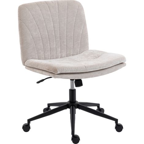 HOMCOM Sedia Girevole da Ufficio, Regolabile e Inclinabile in Chenille Beige