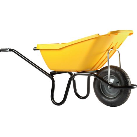 Haemmerlin – Brouette de jardin 110 l – Charge utile 160 kg – Caisse polypro jaune résistante aux chocs – Roue gonflée Ø 400 mm