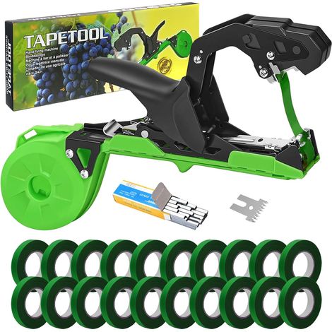 Machine À Taper Nouer Plante, Machine à Attacher Les Plantes avec 20 rouleaux de ruban et 1 boîte d'agrafes Manuelle Attacher Pince à Lier Outil de jardinage pour Attache Tomate Plantes (1/5)