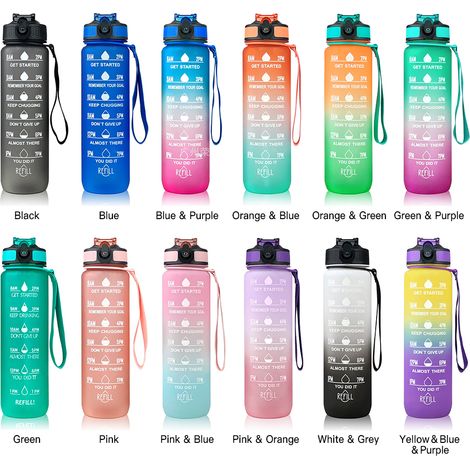 Bouteille d'eau de motivation de 1l, avec paille et marqueur de temps, étanche, pour sport, Fitness, gymnastique, entraînement, Cycle de course (1/5)