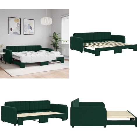 vidaXL Tagesbett Ausziehbar Dunkelgrün 90x200 cm Samt (1/5)