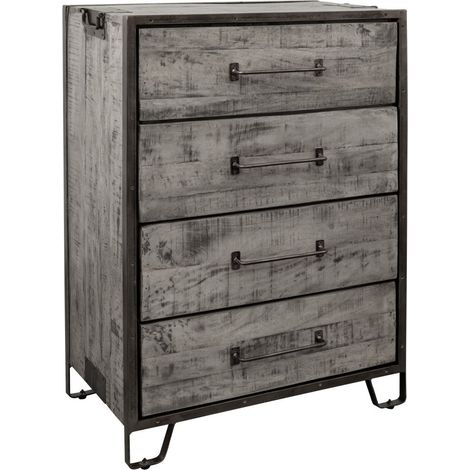 HEAVY INDUSTRY 117 Cassettiera legno di mango e ferro - laccato grigio - 81x46x122