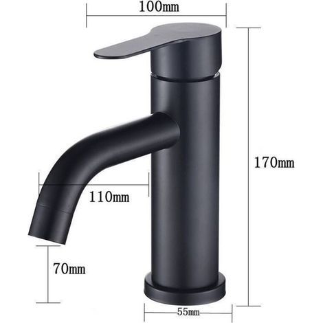 Robinet mitigeur monotrou en acier inoxydable pour lavabo , montage sur comptoir , noir mat , accessoires de salle de bain (couleur : noir) (1/3)