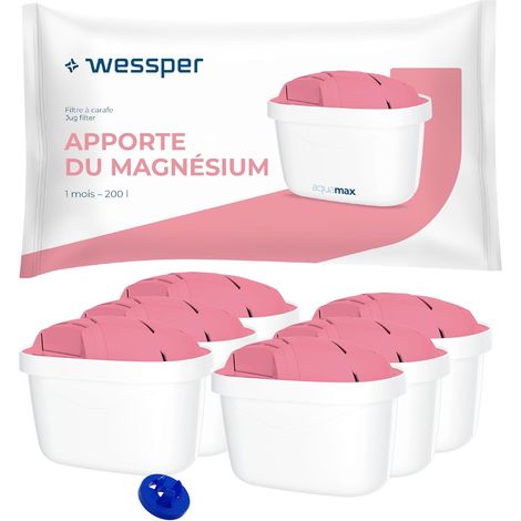 Cartouche Filtrante de Magnésium pour Carafe Filtrante, Filtre à eau compatible avec Brita Maxtra Plus, Filtre a eau Charbon Actif - Système de filtration à 4 étapes - 6 pièces (1/5)