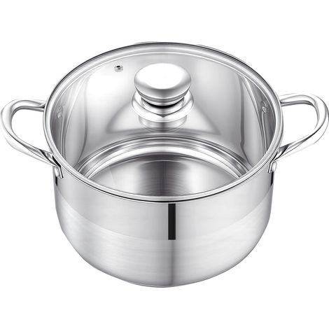 Marmite en acier inoxydable 7,6 L avec couvercle en verre, sans PFOA ni PFAS, compatible gaz, induction et électrique, idéale pour soupes, ragoûts et pâtes. (1/5)