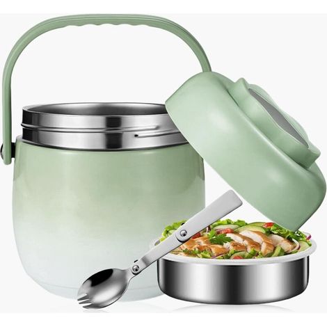 Boîte Alimentaire Isotherme 1200ML, Récipient Isotherme Pour Aliments, Thermos Alimentaire Chaud En Acier Inoxydable, Récipient De Maintien Au Chaud Acier Inoxydable Pour Ecole, Camping,Dégradé vert (1/5)