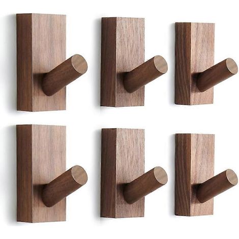 Set mit 6 Retro-Wandhaken aus Holz, zur Dekoration von Schlüsselhaltern, Hutablagen und Wandbehängen für Badezimmer, Eingangsbereich und Kleiderschrank (1/5)