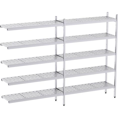 Rayonnage en Acier Inoxydable d'Angle Clayettes Perforées - 3060 à 3990 mm - 5 Niv - P400 - Distform