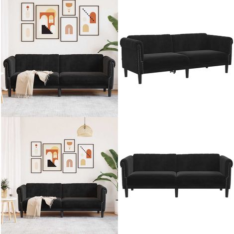 Sofa 3-Sitzer Schwarz Samt - Samtsofa - 3-Sitzer Sofa - Wohnzimmersofa - Schwarzes Sofa - Modernes Sofa - Home & Living