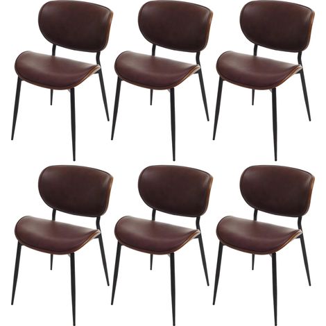 Lot de 6 chaises de salle à manger assise rembourrée formes arrondies et protections réglables similicuir marron vintage acier et bois courbé aspect noyer 040009495 (1/5)
