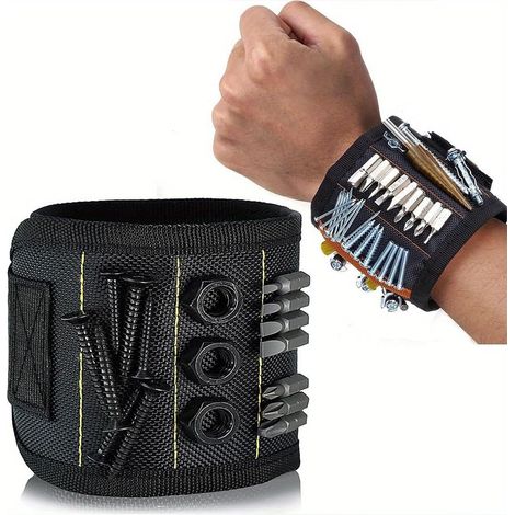 Organisez-vous avec la ceinture porte-outils magnétique solide et le bracelet magnétique – Parfait pour les amateurs de bricolage, aucun assemblage nécessaire - Noir