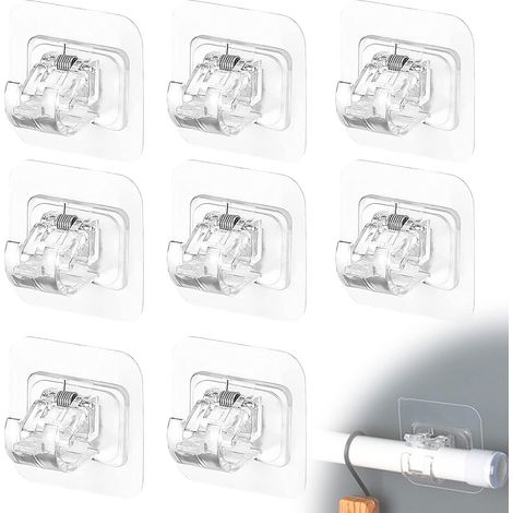 8 Pièces Accroche Rideau Sans Percage Auto-AdhéSifs Support Tringle Rideaux Sans Percage Crochet Tringle Rideau Sans Percage pour Rideaux Suspendus ou Porte Serviettes 6x6cm (1/4)