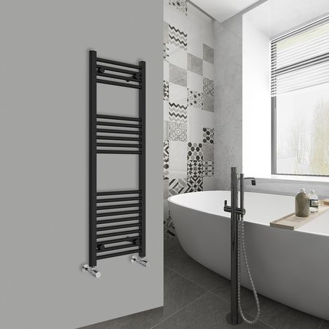WarmeHaus Straight Black Bathroom Ladder Radiator 1200x400mm (1/5)