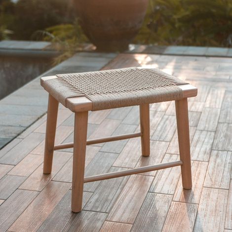 Grand Tabouret en Bois de Trembesi et Assise Tressée en Papier Recyclé pour Salon - PANGIVO (1/5)