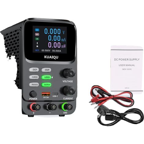 Fuente de alimentación CC programable, salida ajustable de 0 a 60 V, corriente máxima de 30 A, 3 puertos de 30 V 10 A, enchufe europeo de 220 V. (1/2)