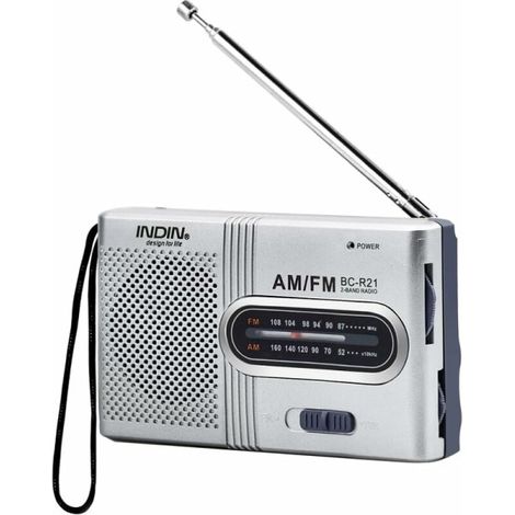Radio portatile piccola radio Argento FM/AM (MW), manopola di sintonia extra large, mini radio con altoparlante incorporato, alimentata a batteria