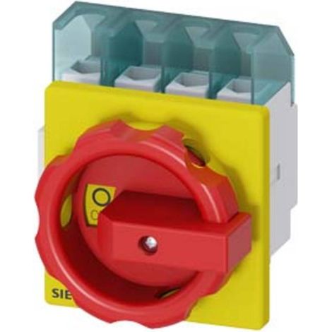 Interrupteur principal/de secours triphasé/neutre 25 A 9,5 kW AC23A 400 V, montage sur panneau, bouton jaune-rouge, 4 trous, 3LD2103-1TL53 (1/2)