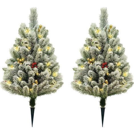 2er Set künstliche Weihnachtsbäume 75 cm, naturgetreue dichte Zweige, flammhemmendes PVC, inkl. Erdspieß für Garten & Balkon (1/5)