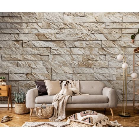 Fototapete Stein Mauer Ziegel Braun, für Wohnzimmer und Schlafzimmer, 150 x 105 cm – Komplettset inkl. Kleister & Anleitung (1/5)