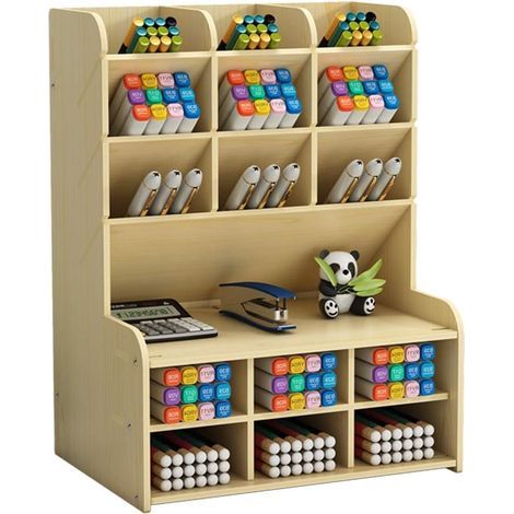 Aufbewahrungsbox aus Holz für den Schreibtisch, großes Fassungsvermögen, Stiftehalter, Bürobedarf, Schreibwaren – Weißer Ahorn (1/5)