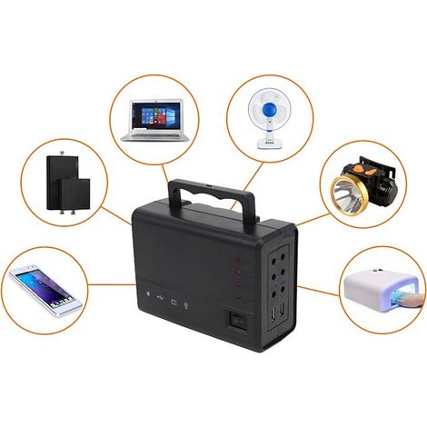 Batterie externe portable à énergie solaire pour une utilisation en extérieur, fêtes, camping, chargement de téléphone, éclairage, éclairage de travail extérieur 12 V, chargement de téléphone 2,1 A, n (1/5)